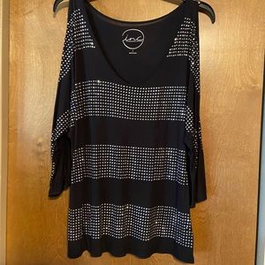 INC Black Cold Shoulder Shirt with Silver Studs